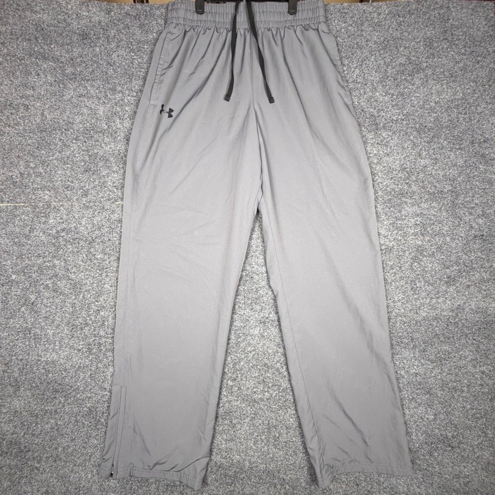Under Armour HeatGear Gray Loose Fit Track Pants Mens Medium 1239481 Ankle Zip